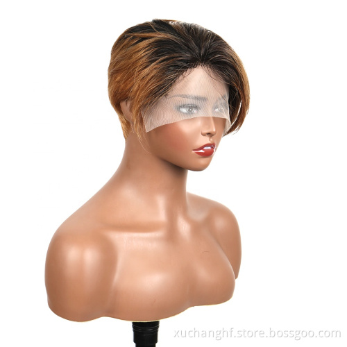 1B/30 8 Inches Ombre Short Curly Brazilian Raw Indian Wholesale Hd Cheap13x6 10 a Virgin Human Hair Lace Front Pixie Cut Wig